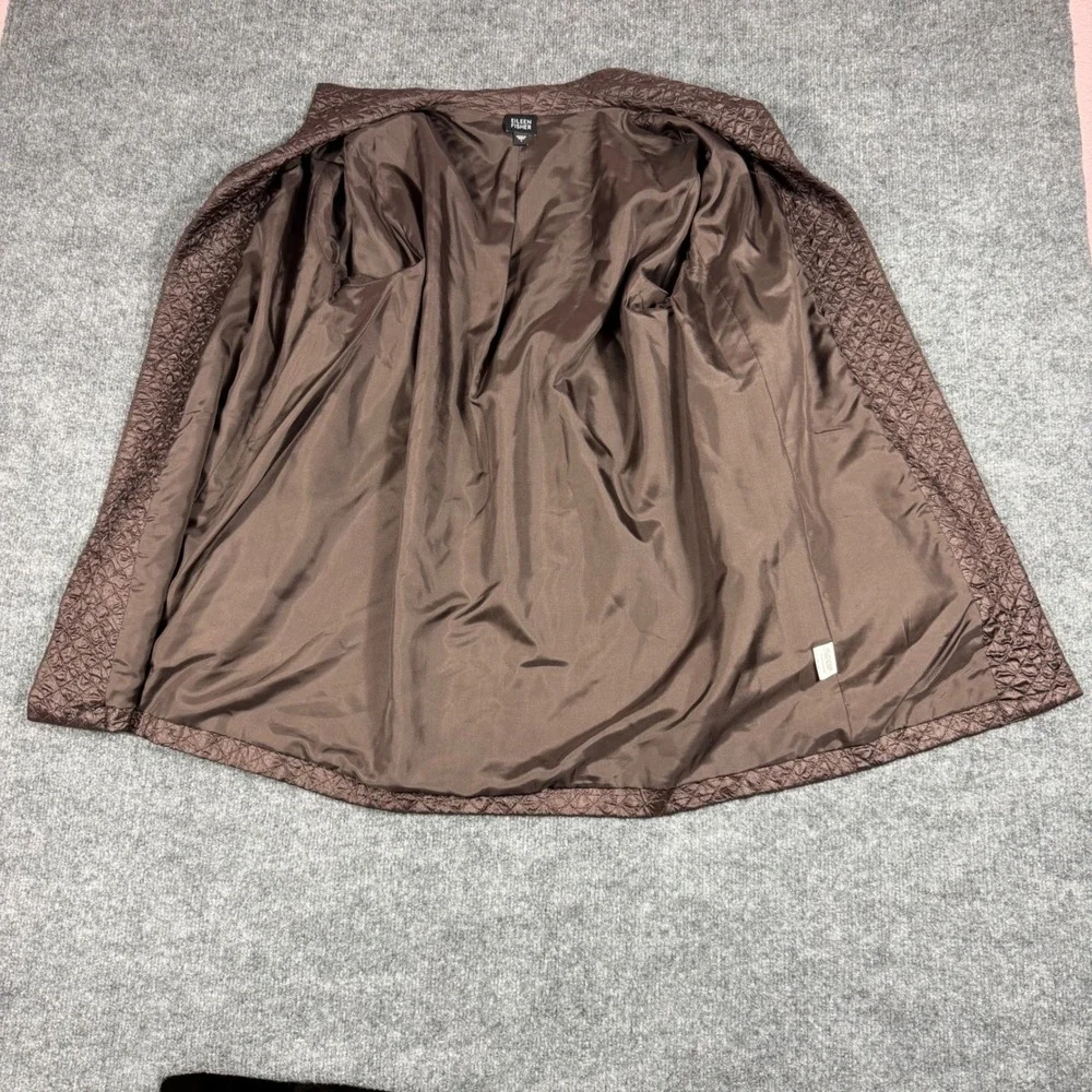 Eileen Fisher Wmn Quilted Tussah 100% Silk Jacket L Brown Minimalist EUC‎